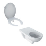 Wisząca miska WC Selnova Comfort lejowa, B35.5 cm, H34 cm, T70 cm, długa, łazienka bez barier Deska sedesowa WC antybakteryjna Selnova Comfort z otwartym siedziskiem, mocowanie od dołu, zawiasy metalowe, łazienka bez barier biała
